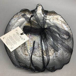4 Akcam Turkish Glass Graphite Silver Pumpkin Appetizer Plate Set 6.5" Dessert